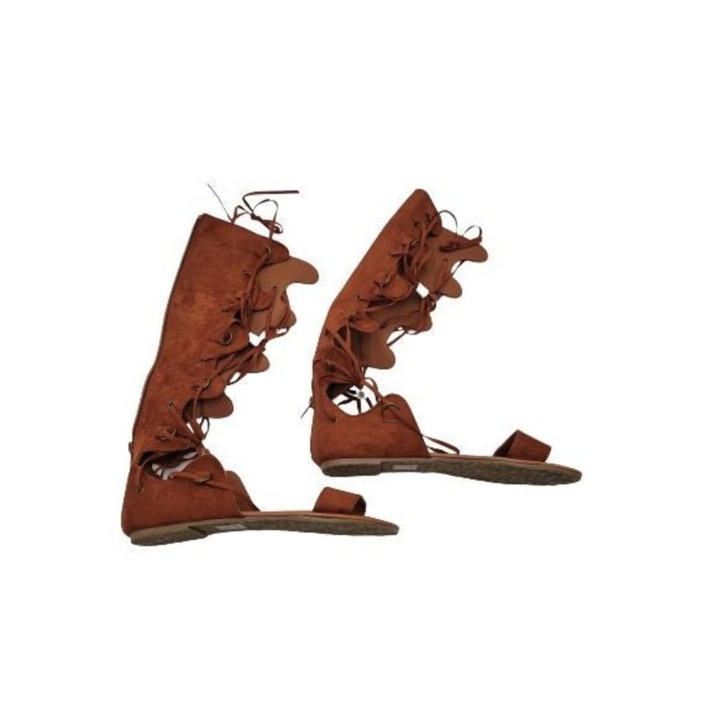 Wild Diva Womens Gladiator Sandals Brown Open Toe Strappy Lace Up Zip 7.5 New